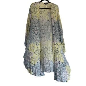 Torrid Floral Pastel Open Front Kimono Blue Yellow Size 5 / 6